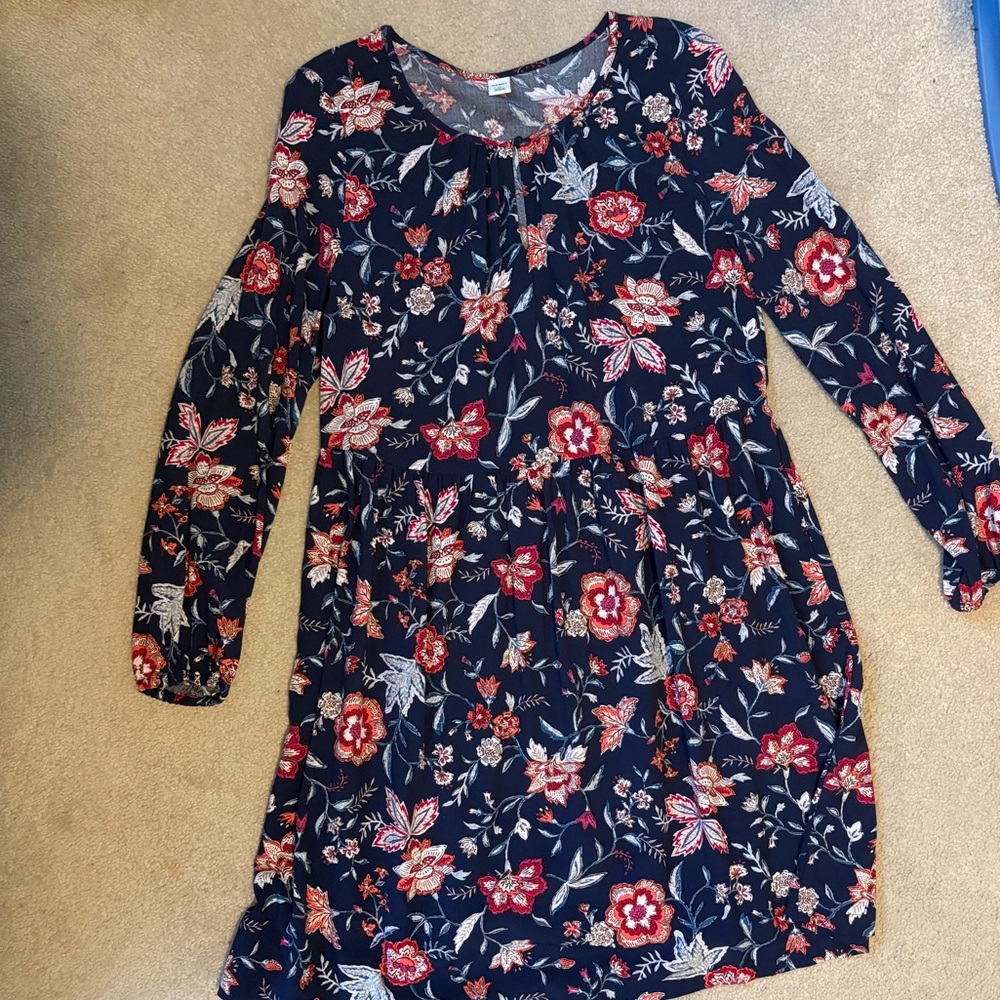 Old Navy Navy Blue Floral Long Sleeve Dress